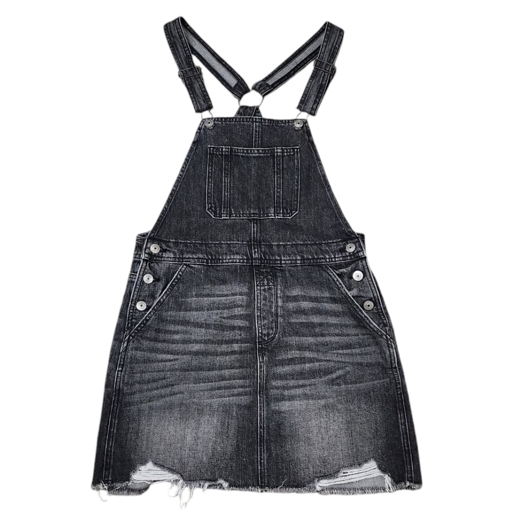 American Eagle Outfitters Black Raw Hem Mini Denim Overall Jean Skirt Dress S